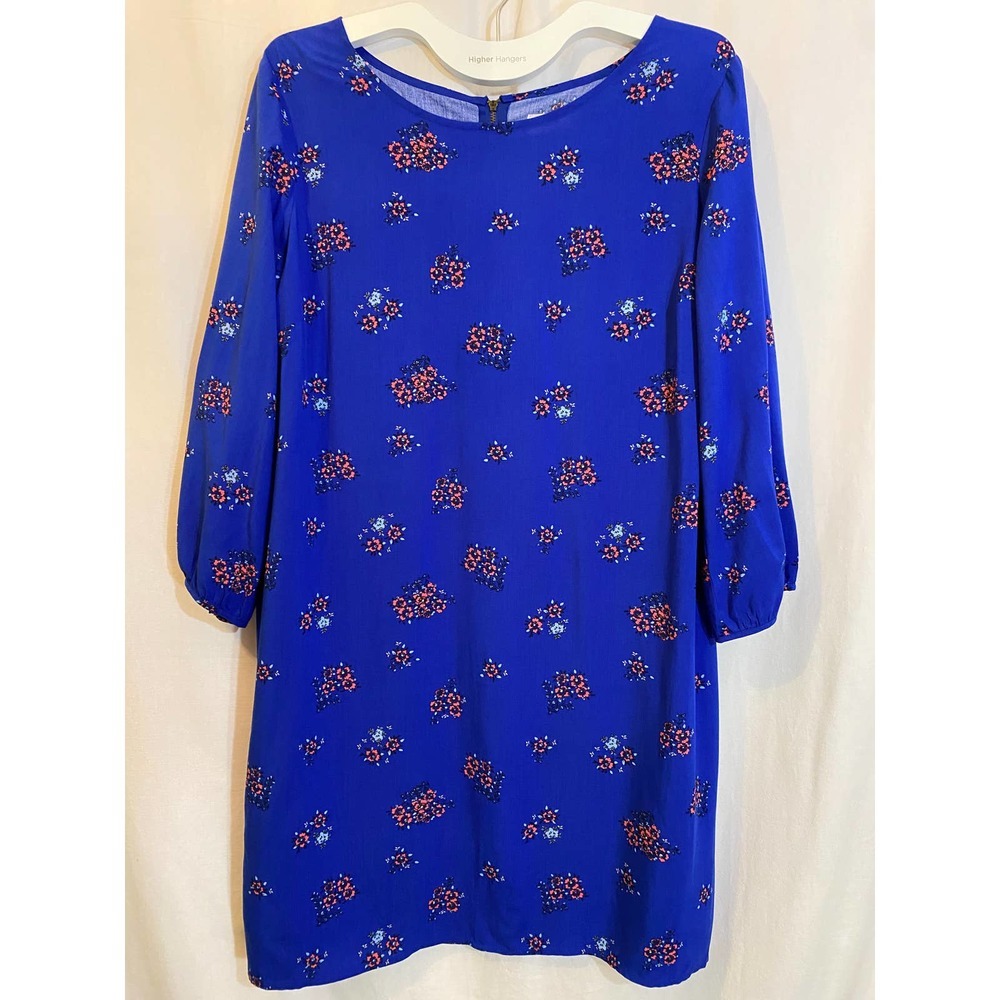 Old Navy Shift Dress Large Long Sleeves Blue Floral NEW